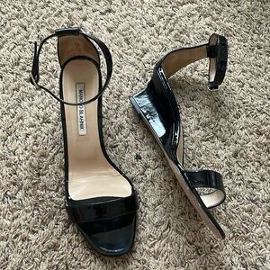 Manolo Blahnik Black Patent Leather Wedge 39